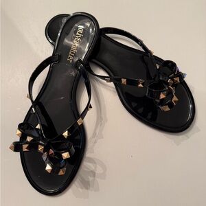 Olivia Miller Black Sandals with Studded Gold Details